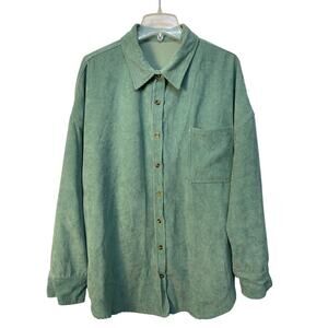 Men’s Sage‎ Green Long Sleeve Button Up Low Shoulder Corduroy Shirt Size 2XL